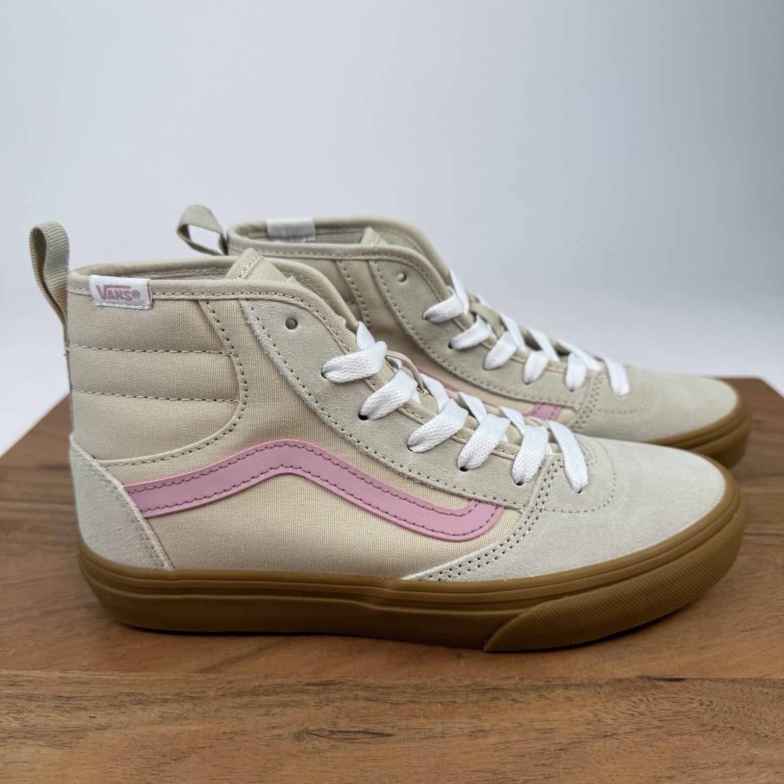 New Big Kids Vans Ashwood Hi Decon Oatmeal Skateboarding Sneakers Shoes 4 Y